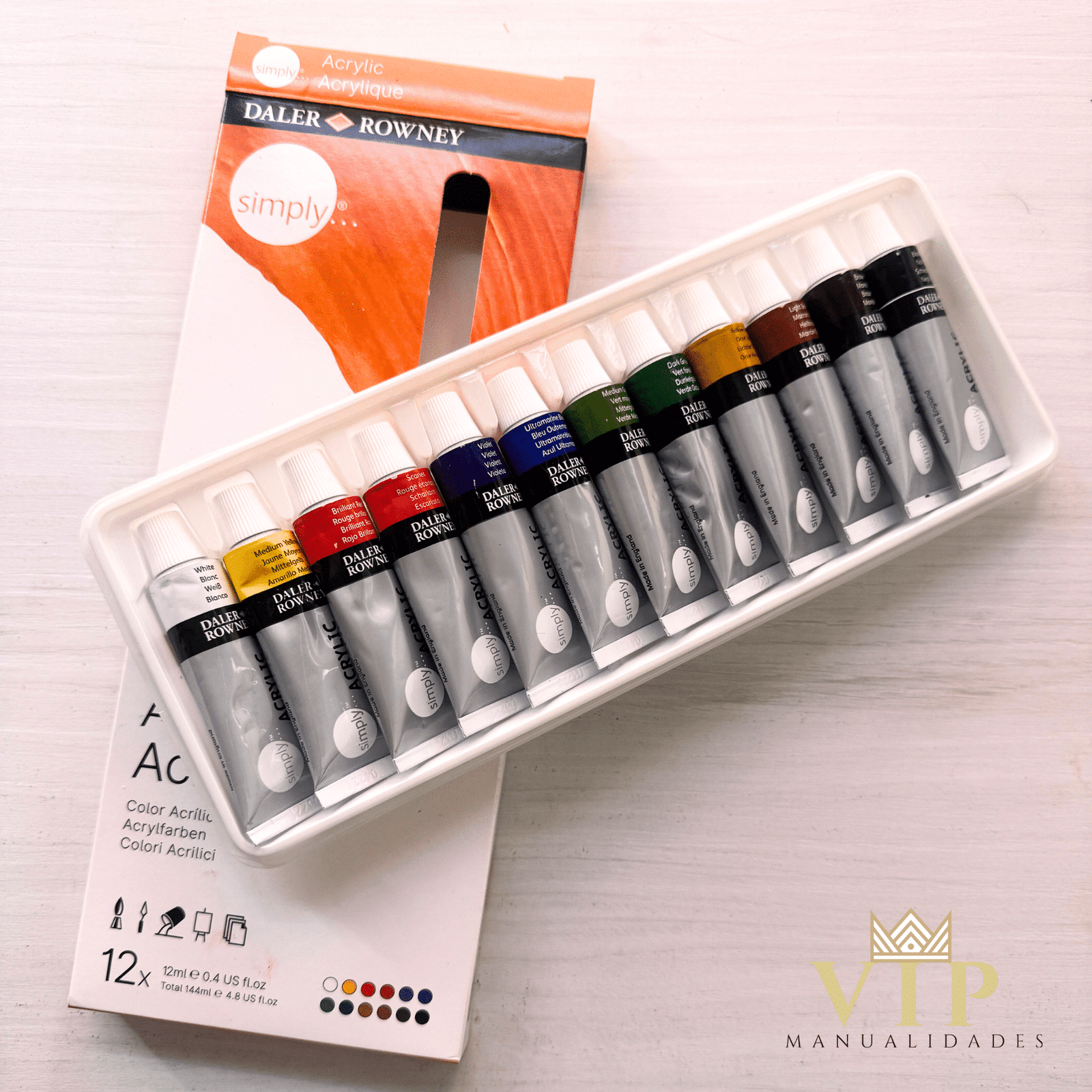 Pintura acrílica ideal para goma eva Daler Rowney Simply – Set de 12 colores surtidos - Imagen 2