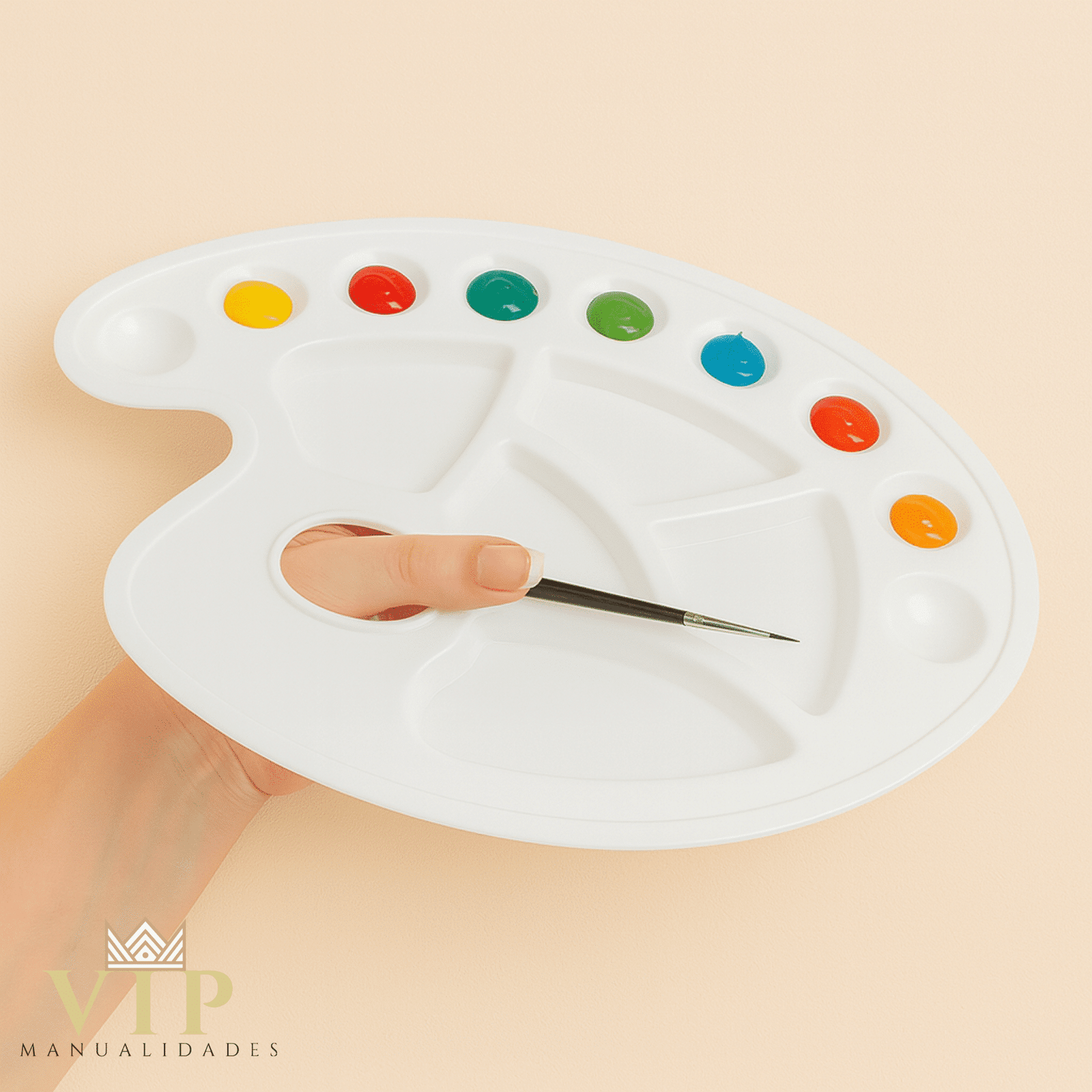 Paleta ovalada de plástico con 10 huecos para mezclar colores en manualidades - Imagen 3