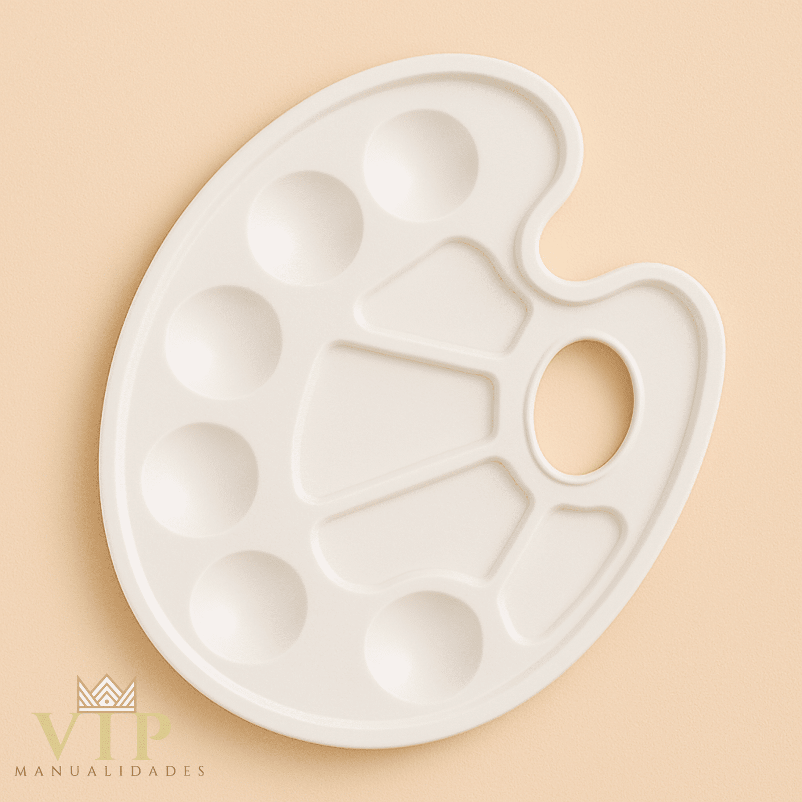 Paleta ovalada de plástico con 10 huecos para mezclar colores en manualidades - Imagen 2