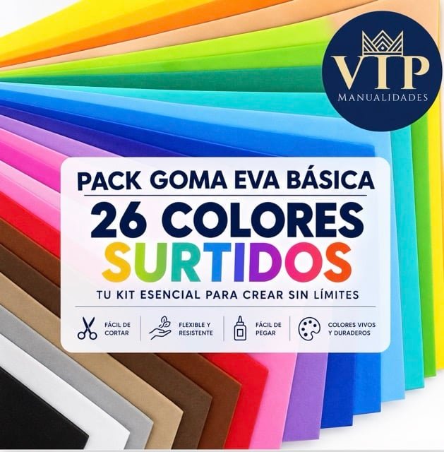 Pack Goma EVA Básica VipManualidades – Kit de 26 Colores Surtidos