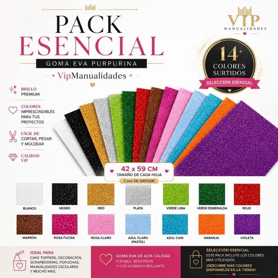 Pack Esencial Goma EVA Purpurina Vip Manualidades
