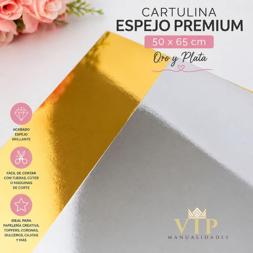 Cartulina efecto espejo oro y plata